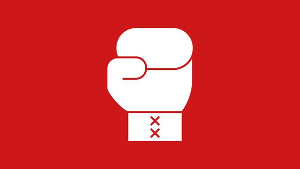 Stilisierte Grafik eines weißen Box-Handschuhs auf rotem Grund