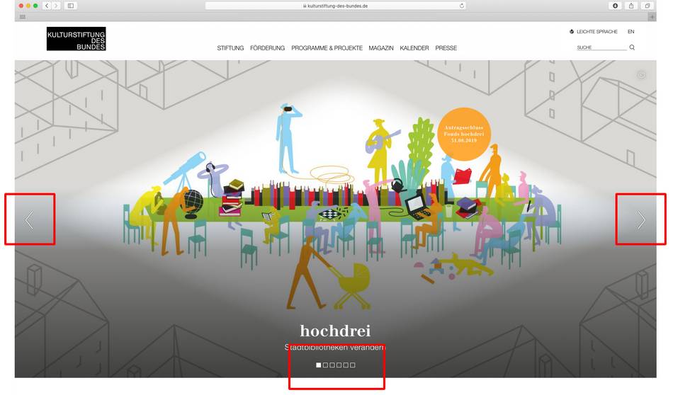 Screenshot des Sliders auf der Homepage