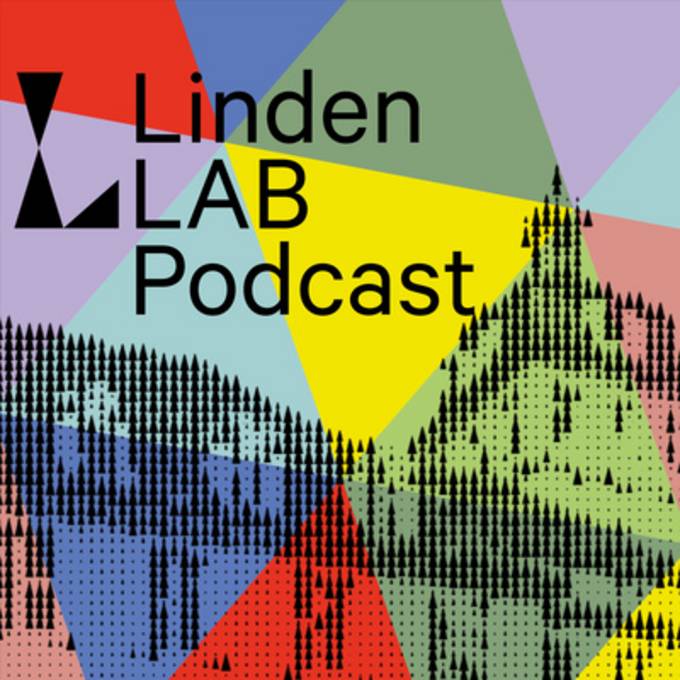 Bunte Grafik mit Silhouette einer Stadt und Text "Linden LAB Podcast"