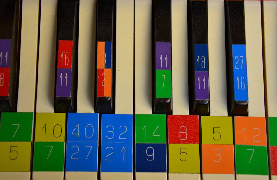 Mit bunten Zahlen beklebte Klaviertasten