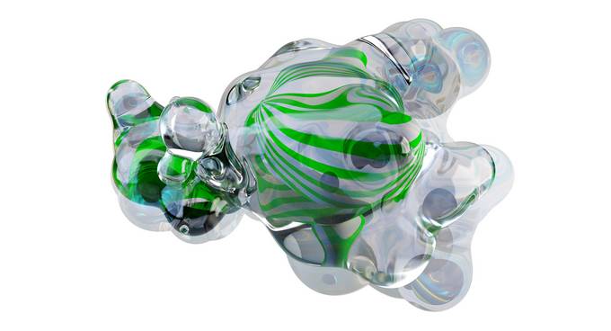 Billowing transparent bubble with green streaks