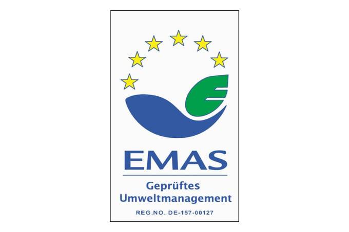 EMAS-Logo mit Beschriftung "EMAS Geprüftes Umweltmanagement"